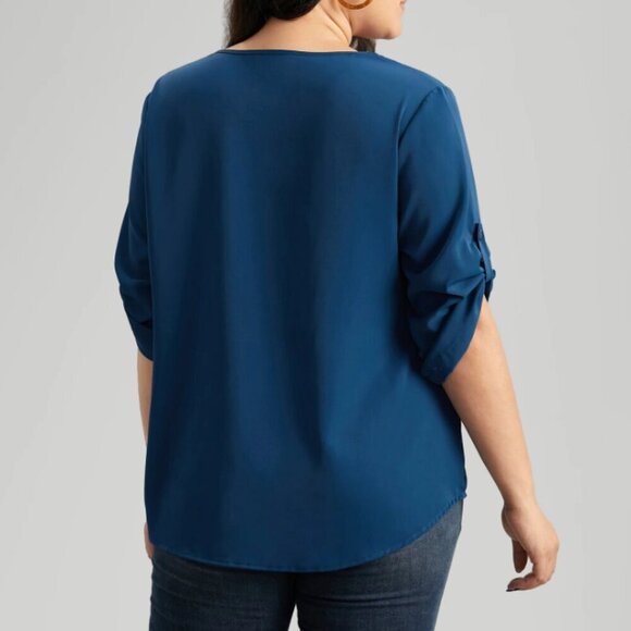 BloomChic Plus Size XL V Neck Plain Pleated Tab Sleeve Blouse us14-16 - Picture 2 of 7